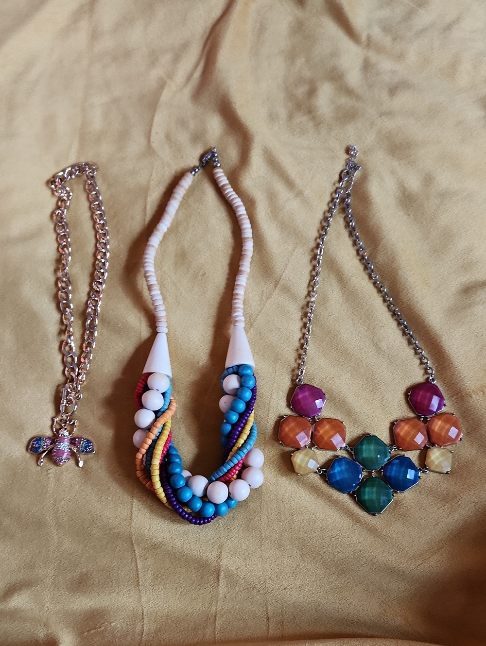 Colorful Rainbow Beaded Necklace Set- Bee, Wooden, And Statement Styles